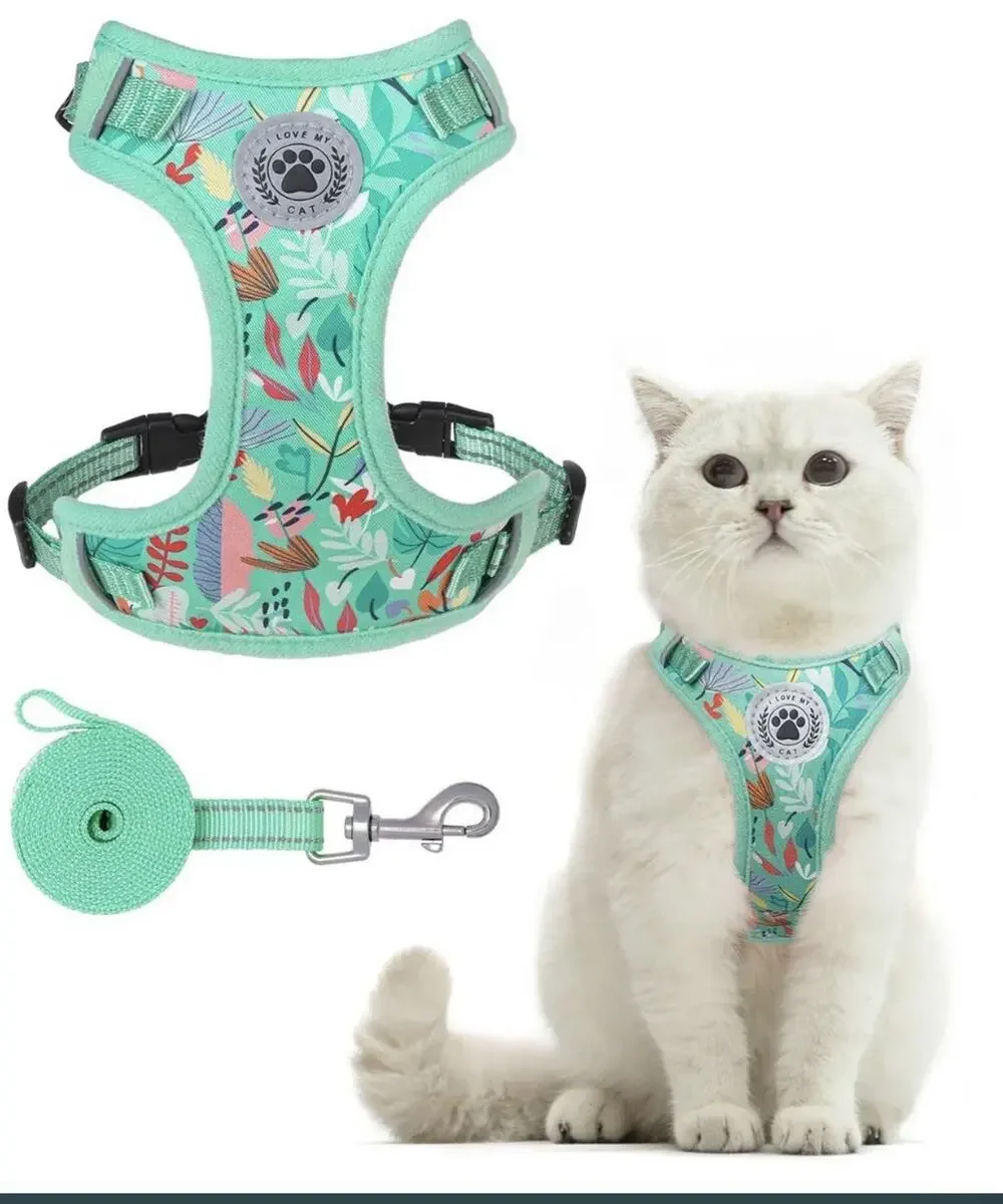 Beauty Zoo Cat Harness & Leash NEW Size Medium Reflective Adjustable Floral